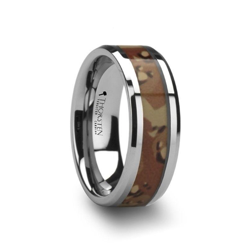 CRUSADER Tungsten Wedding Ring with Military Style Desert Camo Inlay - 8mm - Thorsten Rings