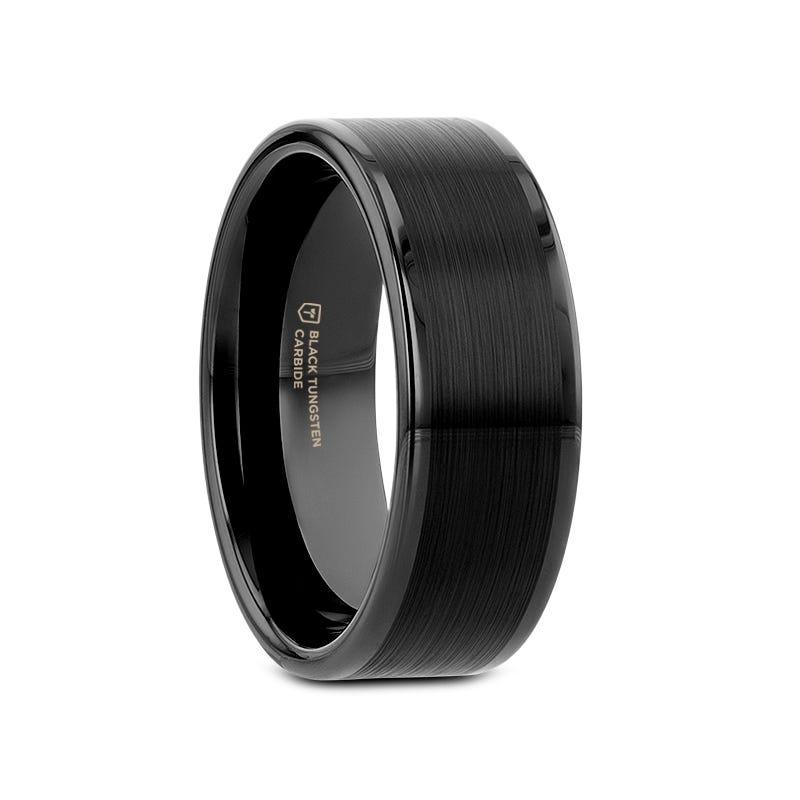 VULCAN Flat Black Tungsten Ring with Brushed Center & Polished Edges - 4mm - 12mm - Thorsten Rings