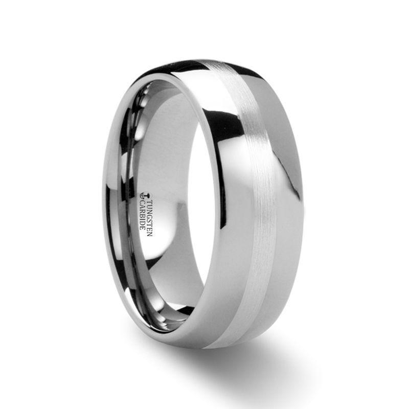 CASSIUS Silver Inlaid Domed Tungsten Ring - 6mm or 8mm - Thorsten Rings