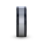 HUSKEY Ceramic Band with Tungsten Inlay and Flat Polished Edges - 8mm