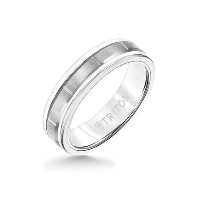 6MM White Tungsten Carbide Ring - Vertical Cut 14K White Gold insert with Round Edge