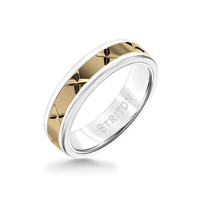 6MM White Tungsten Carbide Ring  StarX 14K Yellow  Gold Insert with Round Edge